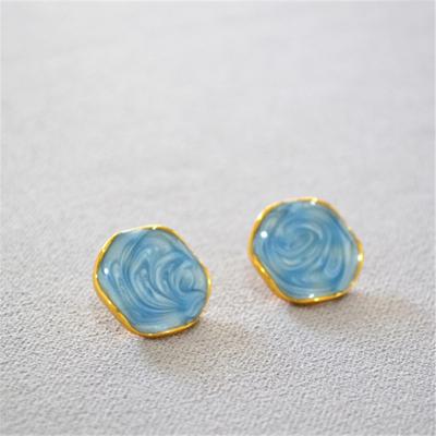 China Sky Blue Irregular Round Blue Enamel Stud Earrings Surf Flower Chandelier Stud Earring for Handmade Irregular Round Blue Sky Blue Enamel Stud Earrings women for sale