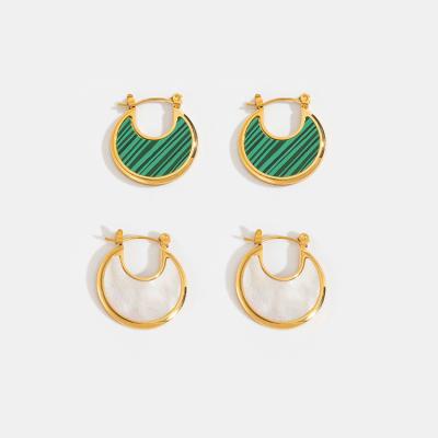 China Trendy Round Circle Earrings Malachite Fritillaria Statement Jewelry Crescent Moon Fan Huggie Earring For Women Malachite Fritillaria Fritillaria Titanium Steel Round Circle Earrings for sale