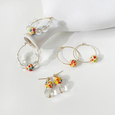 China E0029 Resin Colorful Ball Bead Circle Earring E0029 Transparent Cute Soft Cute Round Glass Bead Circle Earring For Resin Colorful Ball Glass Bead Transparent Glass Bead Circle Earrings of women for sale