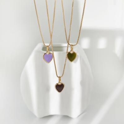 China Multicolor Enamel Heart Chain Heart Box Enamel Pendant Necklace N0416 For Women Summer Candy Color Love Oil Drip Jewelry Box Chain Minimalist Necklaces for sale