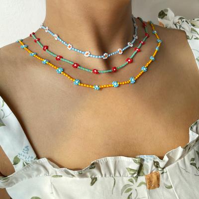 China Colorful acrylic flower bead chain necklaces N0441 boho rainbow sunflower beads necklace for women handmade colorful acrylic flower bead chain necklaces for sale