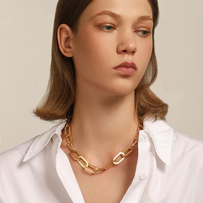 China Gold Plated Stainless Steel Paper Clip Chain Necklace N0619 18k Gold Plated Stainless Steel Paper Clip Chain Necklaces Layers Minimalist Wide Chunky Necklace For Woman Jewelry for sale