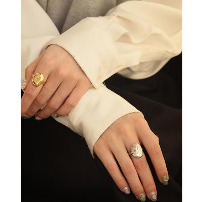 China Fashionable Irregular Wide Oval Open Rings Soft Silver Brass Adjustable Gold Color Ring R0362 For Cool Color Soft Brass Open Rings Women Silver Gold Girl Gifts for sale