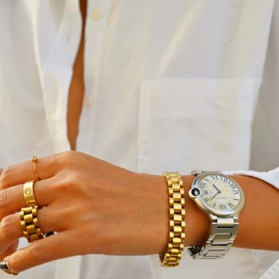 China B0075 Classic Wide Stackable Hip Hop Link Chain Strap Heavy Thick Gold Plated Stainless Steel Bracelet For Women Classic Wide Link Chain Strap Stackable Bracelets for sale