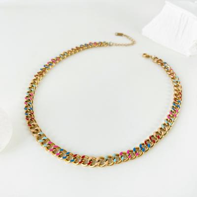 China N0583 Hip Hop Enamel Hip Hop Chain Choker Color Chain Link Chain Necklaces Mixed Cuban Chunky Colorful Cuban Chunky Stainless Steel Hip Hop Jewelry for sale