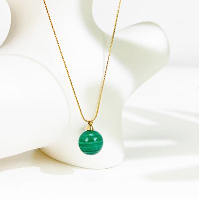 China Tasty Vintage Malachite Ball Snake Chain Choker Necklace Minimalist Green Pendant Necklaces N0333 For Women Malachite Minimalist Green Ball Pendant Necklaces for sale