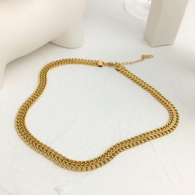 China Gold Plated Chunky Link Chain Band Chokers Gold Plated Unisex Minimalist Titanium Chunky Cuban Chain Necklaces Steel Chunky Band Link Chain Band Chokers for sale