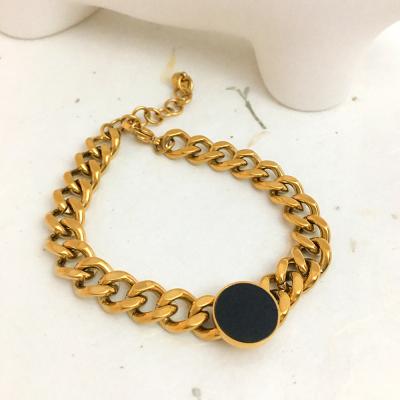 China Black Round Charm Bracelets Black Enamel Circle Round Enamel Charm Bracelet Gold Plated Chunky Cuban Chain Bracelets For Women Luxury Minimalist Jewelry for sale