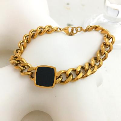 China Wide Cuban Chian Bracelets Chunky Chain Bracelet Gold Color Black Enamel Chunky Chain Bracelet Geometric Square Black Enamel Square For Women Statement Jewelry for sale