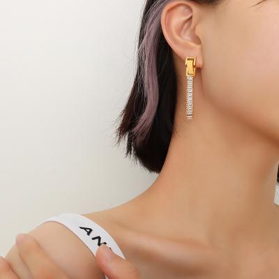 China Trendy 18k Gold Zircon Tassel Drop Earrings Sparkly Plated Titanium Steel Zircon Dangle Earring For Women Long Zircon Tassel Drop Earrings for sale