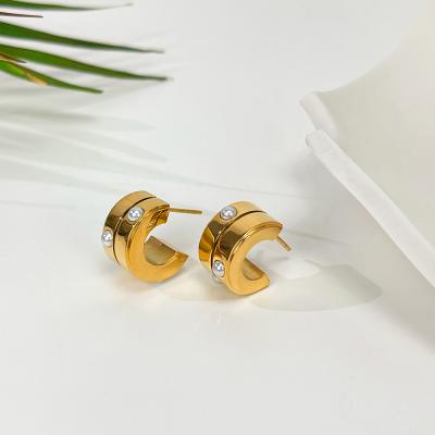 China 18k gold plated stainless steel pearl circle earrings E0897 small vintage huggie circles earring for women 18k gold plated classic earrings gift jewelry stainless steel pearl circle earring for sale