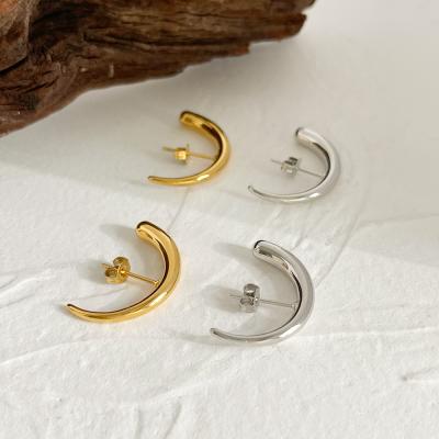 China E0025 Minimalist Trendy Crescent Moon Stud Moon Hook Stud Earring Crescent Earring For Women Daily High Quality 18k Gold Plated Hook Stud Earrings for sale