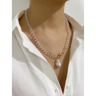 China New Design Round Transparent Imitation Pearl Chain Large Glass Bead Pendant Necklaces N0574 Bead Chain Large For Women Fashionable Transparent Glass Bead Chain Bead Necklaces for sale