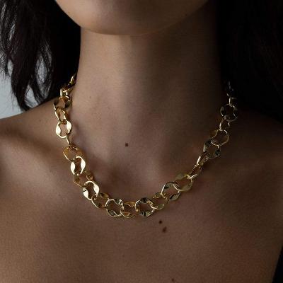 China Gold Plated Oval Stainless Steel Chain Necklaces Wholesale 18k Gold Plated Oval Stainless Steel Chain Necklaces For Women Minimalist Chunky Chain Choker for sale