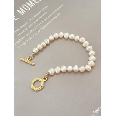 China Baroque Freshwater Pearls OT Toggle Clasp Bracelet B0110 Baroque Natural Freshwater Pearl Bracelets OT White Toggle Clasp Bracelet For Women Girl Romantic Jewelry for sale