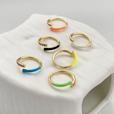 China Pave Open Micro Zircon Enamel Adjustable Ring R0248 Creative Multicolor Pave Open Micro Zircon Enamel Adjustable Ring For Women Resizable Irregular Stacking Chic Rings for sale