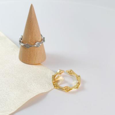 China Rhombus Geometric Zircon Open Ring R0221 14k Gold Plated Geometric Rhombus Open Ring For Women Premium Stone Brass CZ Adjustable Rings for sale