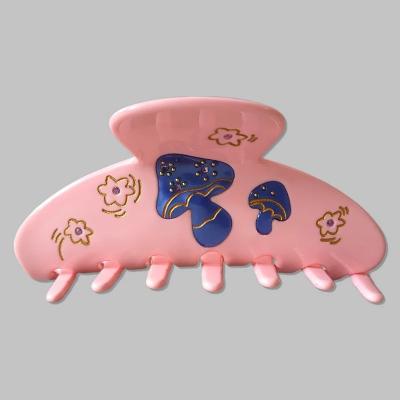 China Pink Mushroom Acetate Hair Claw Clips Hold H0031 Wholesale Cute Pink Mushroom Acetate Hair Claw Clips Hold For Women Large Resin Floral Hair Accessories for sale