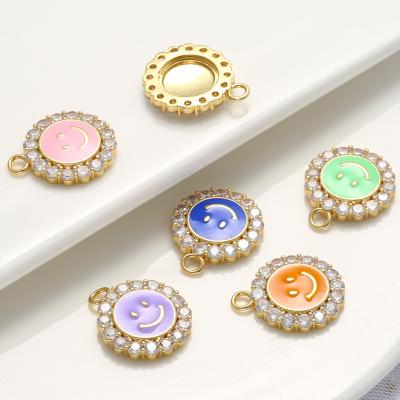 China Round Smiley Face Micro Inlaid Zircon Jewelry Accessories Multi Color Round Smiley Face Micro Inlaid Zirconia Jewelry Accessories Colorful Enamel Earring Necklace Smile Pendant DIY zircon for sale