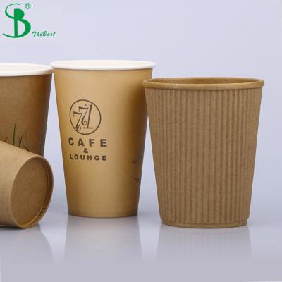 China Disposable Biodegradable Corrugated Corrugated Laminated Brown Compostable Hot Food Wrap Ripple Texture Wrapping Paper Coffee Paper Cups With Lid for sale