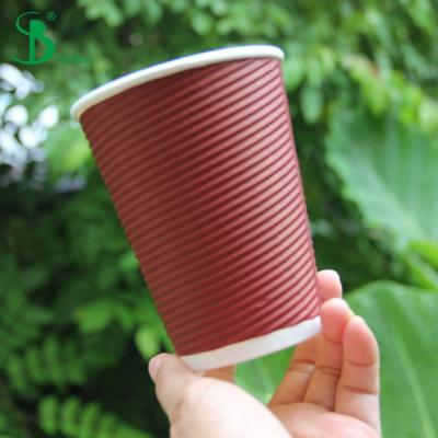 China 12oz Disposable Paper Cup Ripple Embossed Paper Cup 350ml Paper Cup for sale