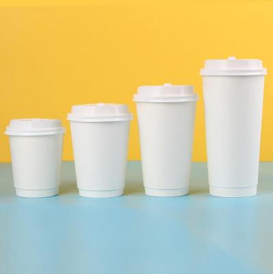 China Disposable Customized Double Paper Cup 8oz Wooden Paper and PP Plastic Lids for Coffee Hot Paper Cup for sale