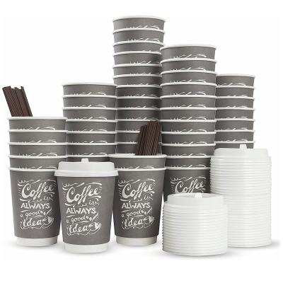 China Disposable Biodegradable Custom Paper Cup Double Wall For Hot Drink With Lid for sale