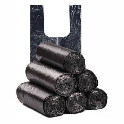 China Disposable PE Plastic T-shirt Bag Dustbin Liner Black Bin Bag Poly T-shirt Garbage Bags for sale