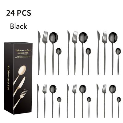 China 24 Stainless Steel Viable Portuguese Gold and Black Cutlery Set Wedding Hotel Cutlery Spoon Cutlery Set for sale