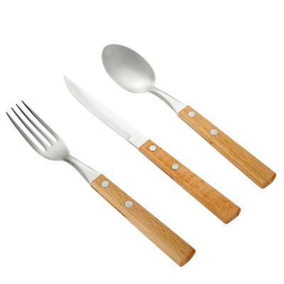 China Sustainable Wooden Stainless Steel Handle Cutlery Hotel Cutlery Set BBQ Cutlery Set for sale