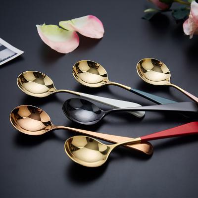 China Viable Korean Cute Metal Honny Bar Spoons Coffee Noggin Gold Round Stainless Steel Gold Plated Spoon Black Spoon Set for sale