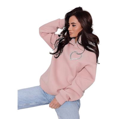 China Anti-Wrinkle Faux Stone Cotton Fleece Fabric Soft Sexy Hollow Heart Cutout Women's Blank Oversized Women's Hoodies and Sweatshirts Tops for sale