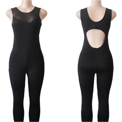 China Custom Manufacturer Breathable Hollow Back Women Jumpsuit Polyester Coutout Spandex Mesh Gauze Tulle Onsie Gym Fitness Nylon Yoga Wear for sale