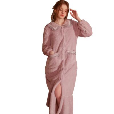 China Violet Bathrobe Soft Plain RTS Thermal Long Running Night Dress Thick Flannel Pajamas Long Robe Loungewear Sleepwear Women Home for sale