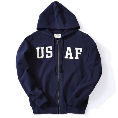 China Anti-Shrink Chic Screen Printed Streetwear Fitted Teens Boys Dark Blue Hooded Women Custom Zip-Up Knitted Fabric Men's Hoodies and Sweatshirts for sale