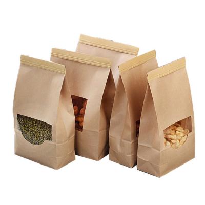 China Wholesale custom Square Block Flat Bottom Gusset Coffee Bean Tin Tie dessert Kraft Paper Bag with Window for sale