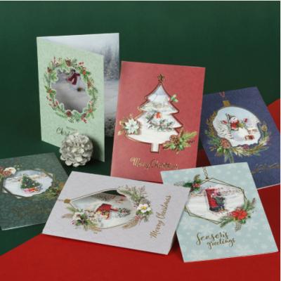 China china wholesale custom Printing Luxury Gold Foil Paper Handmade Holiday Merry Christmas Greeting Cards with Envelopes Box Set for sale