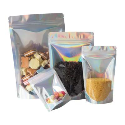 China Holographic Color Recyclable Custom Zipper Foil Free Samples Resealable Smell Proof Stand Up Pouch Bags With Zipper for sale