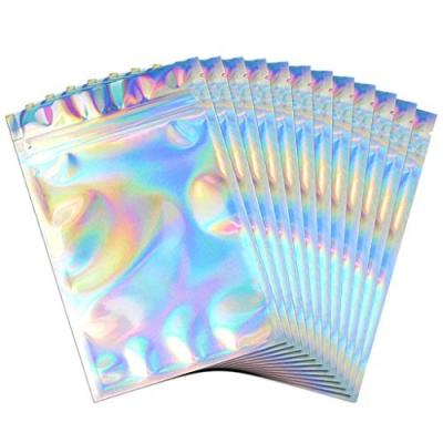 China Factory Price Recyclable Zipper Lock Holographic Rainbow Color Transparent Food Stand Up Pouch Snack Bag LDPE for sale