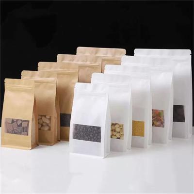 China Recyclable High Quality Custom Size Brown Stand Up Pouch Zipper Bag For Food Tea Coffee Packaging Kraft Paper Bag With Window for sale