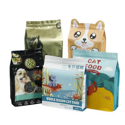 China Cat Stand Up Pouch Recyclable Customized Frosted Aluminum Foil Recyclable Eight Side Sealing Four Ziplock Pet Food Packaging Bags For Cat for sale