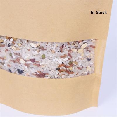 China Recyclable Brown Kraft Paper Resealable Bag With Window Doypack Pouch For Snacks Candy Zipper Packaging Bags Food Moisture Proof Bags for sale