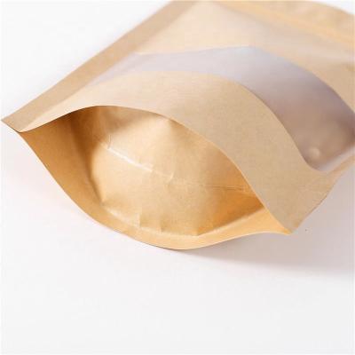 China Recyclable Brown Kraft Paper Hot Selling Craft Paper Stand Up Zipper Bag Pouches Bags Food Packaging Zipper Bags With Window for sale