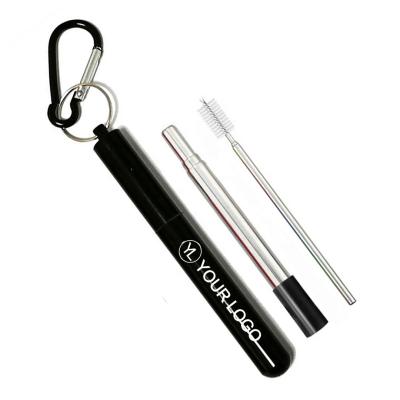 China Stainless Steel Folding Straw Viable Custom Promo Kits with Carabiner and Aluminum Case for sale