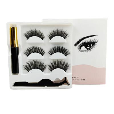 China Wholesale natural magnetic eyelashes 3 pairs magnetic eyeliner and 3d magnetic lashes 034043044# for sale