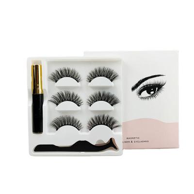 China 2022 natural magnetic eyeliner and eyelashes wholesale magnetic 3d lashes 3 pairs 816# for sale