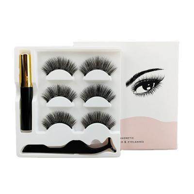 China 2021 newest styles natural magnetic eyeliner and wholesale magnetic lashes 3d eyelashes 3 pairs A6# for sale