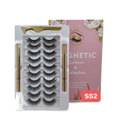 China Natural magnetic eyeliner and magnetic lashes wholesale magnetic 3d lashes stick no no eyeliner 10 pairs S52 for sale