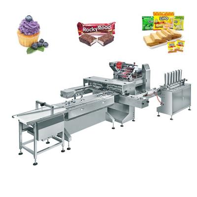 China Food Factory Wholesale Customized Full Automatic Horizontal Pillow Toffee Cures Peach Pastry Sweet Bread Packaging Production Line for sale