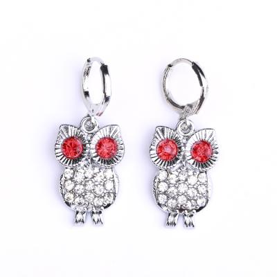 China Eco-friendly Jewelry Red Crystal Owl Charm Dangle Drop Earring for sale